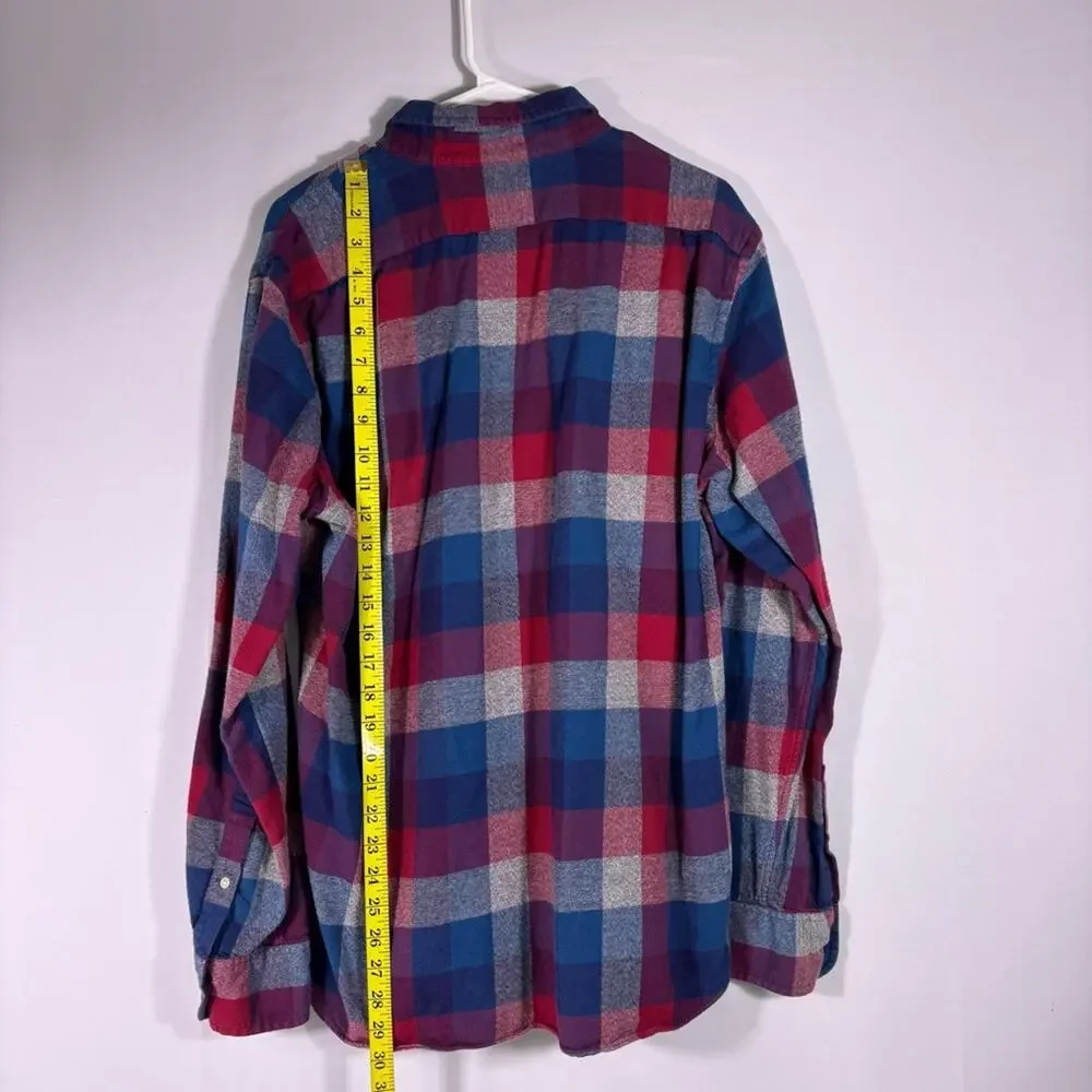 J. Crew Red, Blue & Gray 100% Cotton Plaid Button-Down Slim Fit Shirt Large 1234